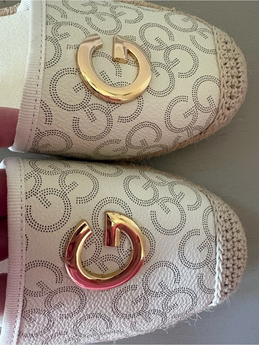 GBG Los Angeles Cream Espadrille Wedge Sandals with Gold G Emblem